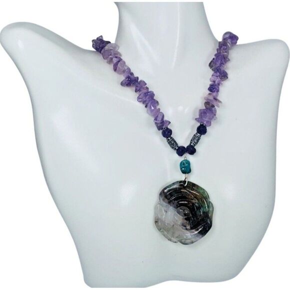 Barse Purple Amethyst Carved Rose Pendant Necklace 19